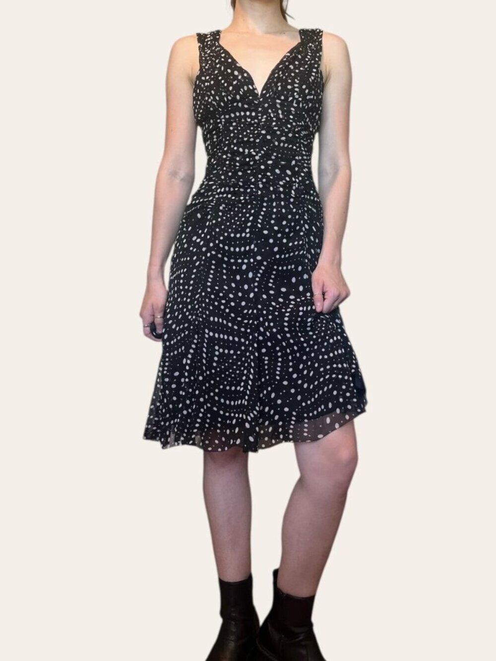 Elie Tahari 90s/y2k vintage silk polka dot little black cocktail dress XS/S